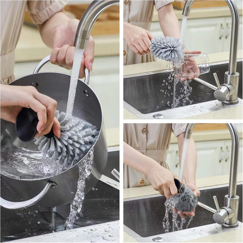 2PCS Glass Cleaning Brush with Suction Cup, Kitchen Bottle and Wine Cup Cleaner, Stable Washing for Cups, Mugs, Decanters and Jugs, Gray...