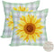 2 Pack Waterproof Sunflower Pillow Covers 16x16 Inch Green Buffalo Plaid Yellow Floral Throw Pillow Cases Spring Summer Holiday Farmhouse Decorati...