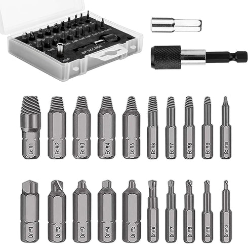 Damaged Screw Extractor Set, 22 PCS Easy Out Stripped Screw Extractor Kit, Chromium-vanadium Steel Broken Screw Remover Set with Magnetic Extensio...