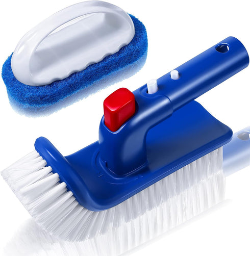 2 Pieces Corner and Step Pool Round Brush 180 Degree Rotation Handle Scrub Brush Sponge Brush Sponge Bathtub Pool Scrub Brush for Ground Swimming ...
