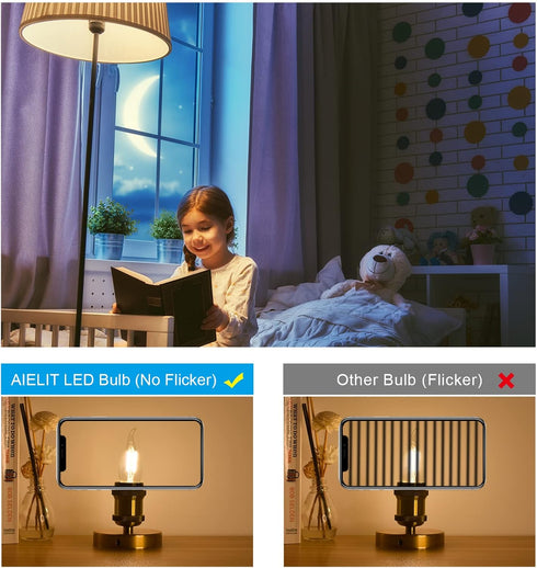 25W Equivalent E26 LED Bulb, Dimmable E26 Candelabra Light Bulbs, Energy Efficient 2W, Warm White 2700K, 200lm Flame Tip CA10 LED Candle Bulb for ...