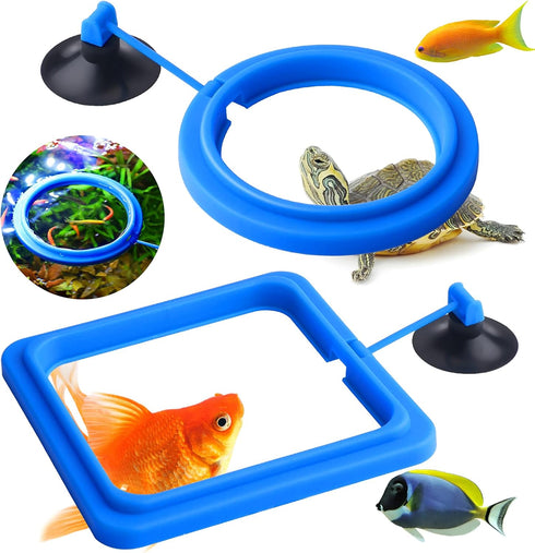 Fish Feeding Ring, 2 Pieces Fish Feeder Aquarium Fish Turtle Tank Accessories Food Feeder Circle for Guppy, Bettas, Goldfish, Turtle (Blue)...