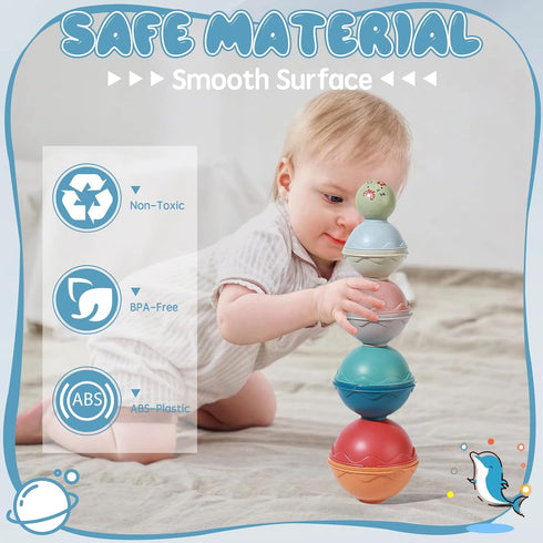 Stacking Cups Toys, Baby Bath Stacking Toy with Baby Rattle for Toddlers 1-3, Infant Montessori Toys for Babies 6-12 Months, 8 Pcs with Numbers, E...