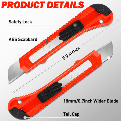 DIYSELF 30 Pack Box Cutter Retractable, 18mm Box Knife, Utility Knife Retractable with Snap Off Blade, Automatic Retractable Knife, Box Cutter Kni...