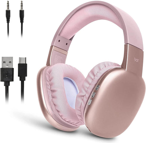 iJoy Ultra Wireless Headphones with Microphone- Rechargeable Over Ear Wireless Bluetooth Headphones with 10Hr Playtime, SD Slot, Backup Wire- Soft...