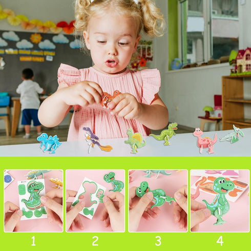 KIMOBER 25Pcs Educational 3D Cartoon Puzzle,3D Dinosaur Puzzle for Kids DIY Cartoon Dinosaur Animal Learning Education Puzzle Jigsaw Toys for Kids...