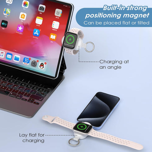 Portable Charger for iWatch 9/8/7/6/5/4/3/2/SE/Ultra/UItra 2 iWatch 1200mAh Wireless Power Bank with Keychain White...