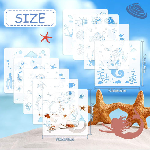 Zonon 9 Pieces Sea Animal Stencils Flower Mermaid Stencil Ocean Stencil Templates for Painting Crafts Reusable DIY Cards Making Scrapbook Summer S...