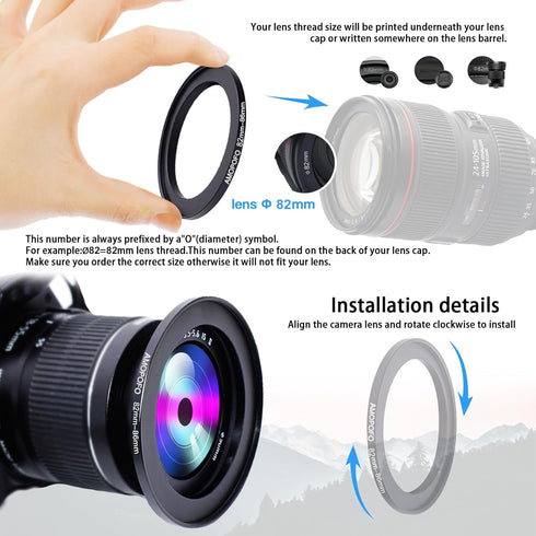 82mm Lens to 86mm Camera Filter Ring,Compatible with All 82mm Camera Lens & 86mm UV,ND,CPL Lens Hood Accessories,Made of CNC Machined Aluminum(82-...
