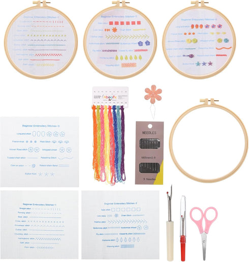PATIKIL Embroidery Kit for Beginners, 3 Sets Cross Stitch Kits for Beginners Embroidery Kits Hand Stamped Pattern Learn to 30 Stitches with Instru...