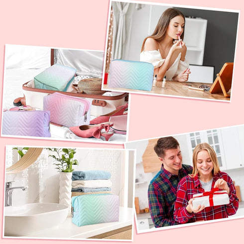 3pcs Travel Makeup Cosmetic Bag,Hotipine Cute Makeup Zipper Pouch Toiletry Bag,Waterproof Large Purse Organizer,Portable Beauty Storage Brush Aest...