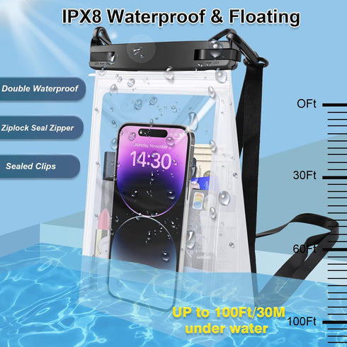 Large Waterproof Phone Pouch Floating, Waterproof Phone Case for iPhone 15 14 Pro Max 13 12 Plus 11 XS XR X Samsung up to 8.5'', IPX8 Water Proof ...