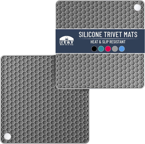 BTaT- Silicone Trivet Mats, 2 Pack, Gray Silicone Trivet, Silicone Hot Pads for Kitchen, Silicone Trivets for Hot Pots and Pans, Silicone Hot Pad,...