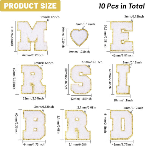 CHGCRAFT 10PCS Bride Iron On Patches 2.4inch Letters Iron On Patches Alphabet Patches for Clothes Stick on Letters Patches Fabric Applique for Clo...
