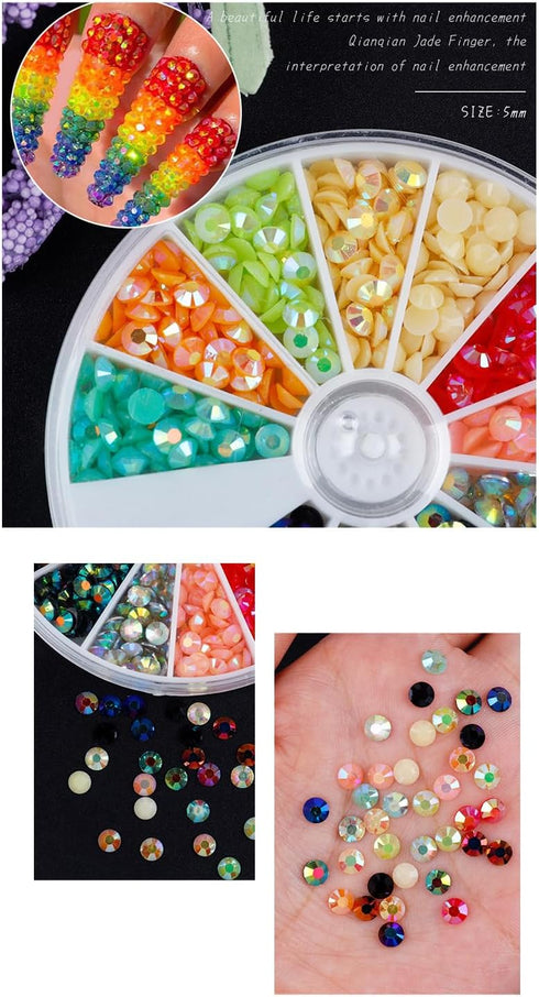 Half Round Resin Jelly Rhinestones 5MM Mixed AB Color DIY Jewlery Making Flatback Non Hotfix Crystal Gems Face Makeup Decoration Material...