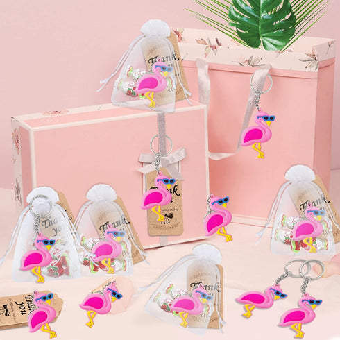 24 Pack Pink Flamingo Keyring Pack Party Favor for Flamingo Lover, Guest Return Gift, Hawaii Themed Party, Baby Shower, Birthday...