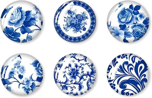 Jolitee Blue and White Chinoiserie Glass Magnets, Strong Kitchen Refrigerator Magnets, Small Decorative Magnets for Whiteboard Cabinets, Cute Frid...