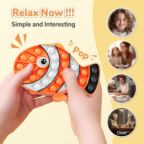 3 Pack Sensory Fidget Poppers Push Bubble Toy, Silicone Squeeze Autism Anxiety Stress Relief Educational Popping Toys for Kids Adults - Clown Fish...