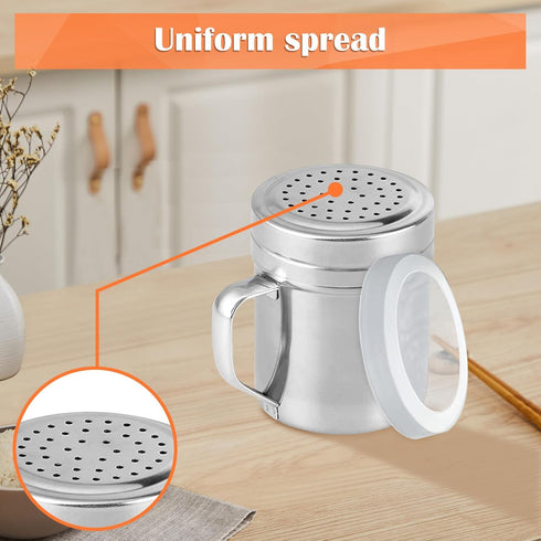 2Pcs Metal Salt Pepper Dredge Shakers, Stainless Steel Pepper Shaker Seasoning Jar With Handle, With Hole And Cover, Suitable For Pepper, Cinnamon...