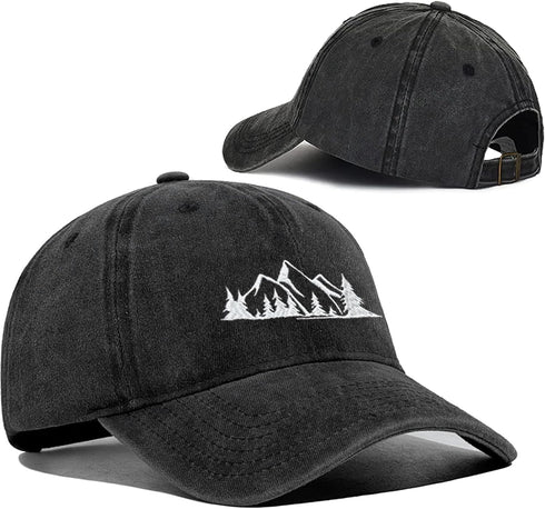 Mountain Trees Hat for Men Women, Funny Adjustable Embroidered Cotton Hiking Camping Explore Outdoor Baseball Cap...