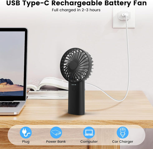 Portable Handheld Fan,3 Speeds Powerful Personal Fan with Flashlight, USB Rechargeable 2400mAh Battery Operated Fan for 3-15 hours, Mini Pocket Fa...