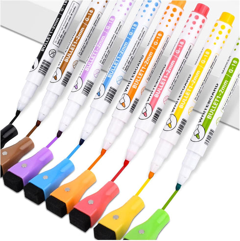 Magnetic Dry Erase Markers, Liquid Chalk Markers Ultra Fine Tip for Acrylic Calendar, Whiteboard Markers with Erasers Cap for Planning Whiteboard,...