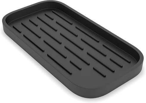 ZAPPOWARE Kitchen Sink Organizer | Silicone Sponge Holder - Storage Tray for Dish Sponge, Soap Dispenser, Scrubber 9.6"x 4.9" (Black)...