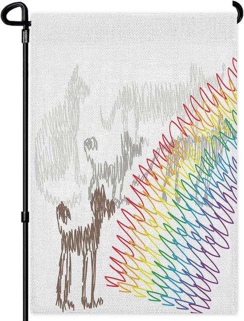 HOSNYE Cats and Dogs Garden Flags Double Sided Yard Flags Rainbow Bridge and Spirits A Pet Funeral Card Garden Flags 12x18 inch for Yard Outdoor D...