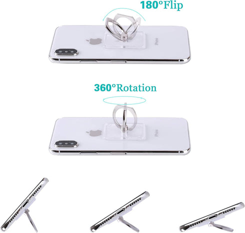 Cell Phone Ring Holder Stand Transparent Finger Grip Loop 360 Degree Rotation Finger Ring Stand (4 X Silver)...