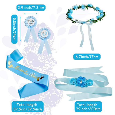 Xinnun 5 Pcs Baby Shower Maternity Sash Kit Shoulder Sash and Pin Daddy Corsages Flower Crown Pregnancy Sash Rose Wreath Headdress for Baby Shower...