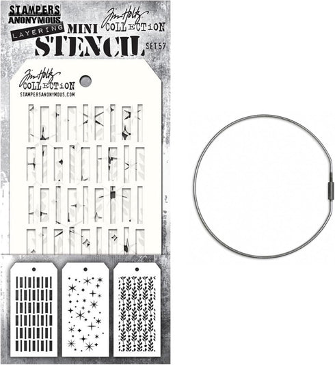 Tim Holtz Stampers Anonymous Mini Layering Stencils, Set #57, 1 Cable Binder Ring, September 2023 Release, Bundle of 2 Items (CAR2THMST057)...