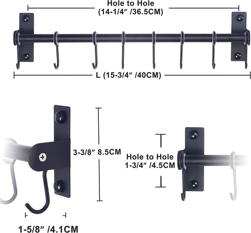 Dseap Kitchen Utensil Holder Hanger, Pot and Pan Rack Wall Mount, Kitchen Rail with 8 Hooks for Hanging Cooking Utensils, Mugs, Spoons, Wall Mount...