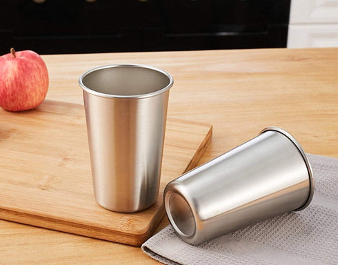 4 Pack Stainless Steel Cups, 16oz Pint Cup Tumbler, Premium Metal Drinking Glasses - Stackable Durable Cup...