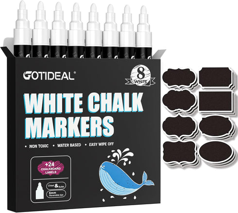 GOTIDEAL White Chalk Markers, Bold Tip Washable Chalkboard Markers, Car Window Markers,for Blackboard, Glass & Bistro, Non-Toxic, Erasable Paint C...