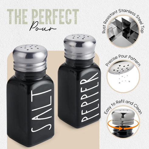 Black Salt and Pepper Shakers Set by Brighter Barns - Cute Black Kitchen Decor - Gothic or Halloween Kitchen Decor -Farmhouse Glass Shaker for Hom...