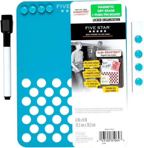 Five Star Locker Accessories, Locker Dry Erase Board + Locker Push Pin Board, Magnetic, 6" x 8", Teal (73547)...