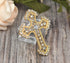 Gyn&Joy Golden Tone Clear Crystal Rhinestones Holy Cross Brooch Pin...