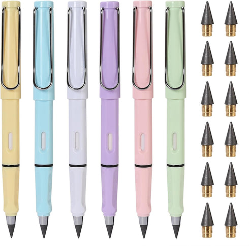 Infinity Pencil, 6 Pcs Magic Forever Pencils,Reusable Everlasting Pen with Eraser,Never Ending Pencil Replaceable Head, Inkless Eternal Pencil For...