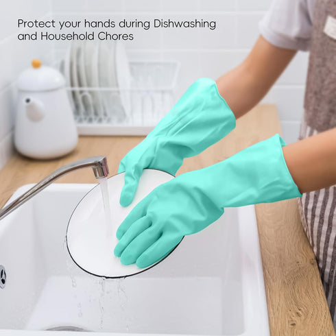 Rubber Kitchen Dishwashing Gloves: 4 Pairs Latex Free Reusable Household Cleaning Gloves for Washing Dishes...