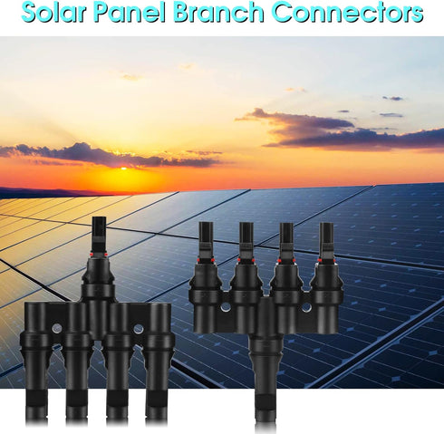 4 to 1 Solar Panel Connectors T Branch Connectors Cable Splitter Coupler 1 Male to 4 Female (M/4F) and 1 Female to 4 Male (F/4M) for Parallel Conn...