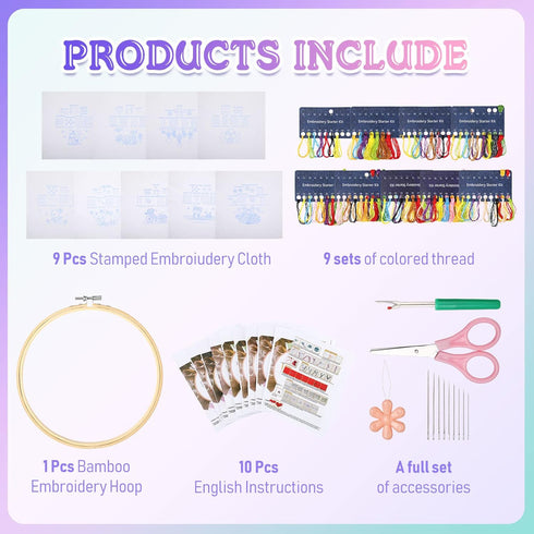 Sherr 9 Sets Embroidery Stitch Beginners Practice Kits Cross Stitch Kits to Learn Different Stitches Crochet Punch Needlepoint Kits for Kids Adult...