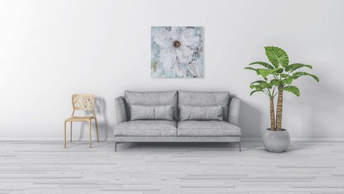 Yihui Arts White Flower Painting - Hand Painted Grey Floral Canvas Wall Art for Home Decor...