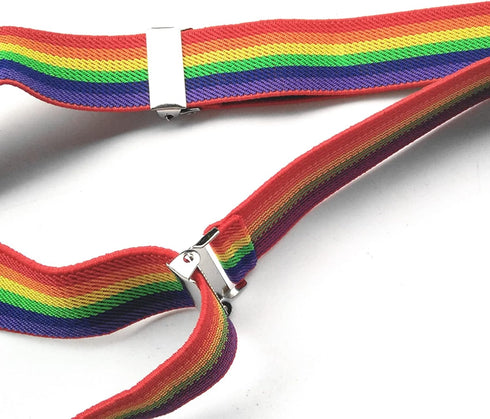 Men Women Clip-on Rainbow Suspenders Elastic Y Shape Adjustable with Clips and Bow Tie...
