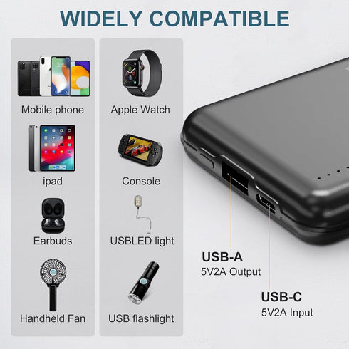Battery Pack for Heated Vest, 5V 2A 10000mAh USB Power Bank with USB-C Charging Cable, Ultra Thin Portable Charger for Heated Jacket, Pants, Scarf...