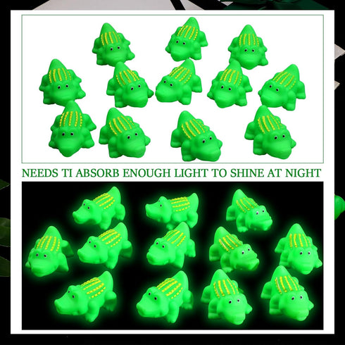 24 Pcs Mini Rubber Crocodile Baby Bath Toys for Girls Boys Luminous Squeaky Alligator Bathtub Toys Glow in The Dark Floating Toys Bulk Light up fo...