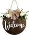 MayAvenue Welcome Wreaths Decor Sign Front Door, Round Wood Hanging Sign with Ribbon Bow and Artificial Green Leaves, Farmhouse Porch Decorations ...