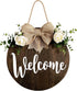 MayAvenue Welcome Wreaths Decor Sign Front Door, Round Wood Hanging Sign with Ribbon Bow and Artificial Green Leaves, Farmhouse Porch Decorations ...