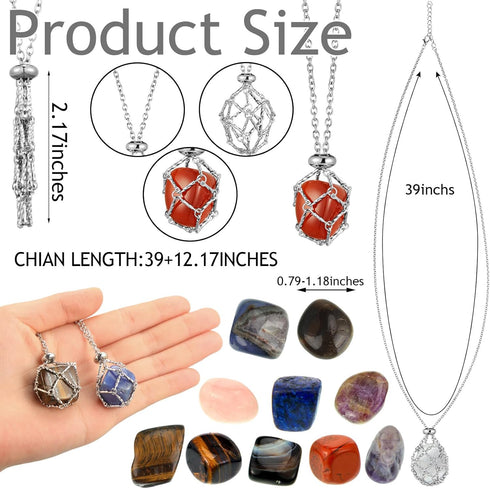 24 Pieces Crystal Holder Necklace Silver Stainless Steel Crystal Cage Necklace Adjustable Metal Crystal Cage Necklace Interchangeable Gemstone Jew...