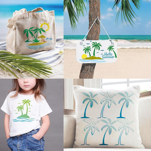 Palm Tree Stencils for Painting on Wood Wall Crafts Reusable Tropical Beach Palm Trees Stencil Art Paint on Wall Canvas Pattern Paint Stencils for...