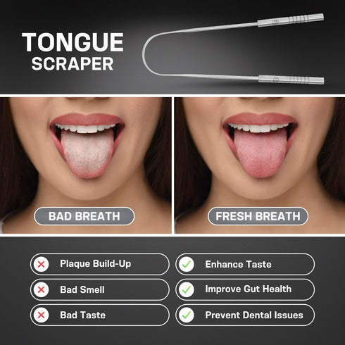 Tongue Scraper for Adults, Metal Tongue Scraper for Good, Fresh Breath & Oral hygiene essentials-100% Stainless Steel U shaped Tongue Cleaner with...